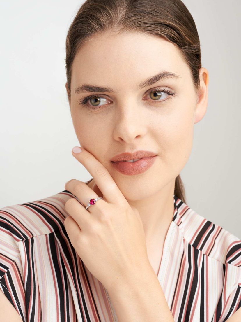 Rhodium Plated Sterling Silver Womens Created Blue Sapphire or Created Ruby and Lab Grown Diamond Ring
