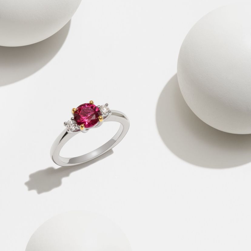 Rhodium Plated Sterling Silver Womens Created Blue Sapphire or Created Ruby and Lab Grown Diamond Ring