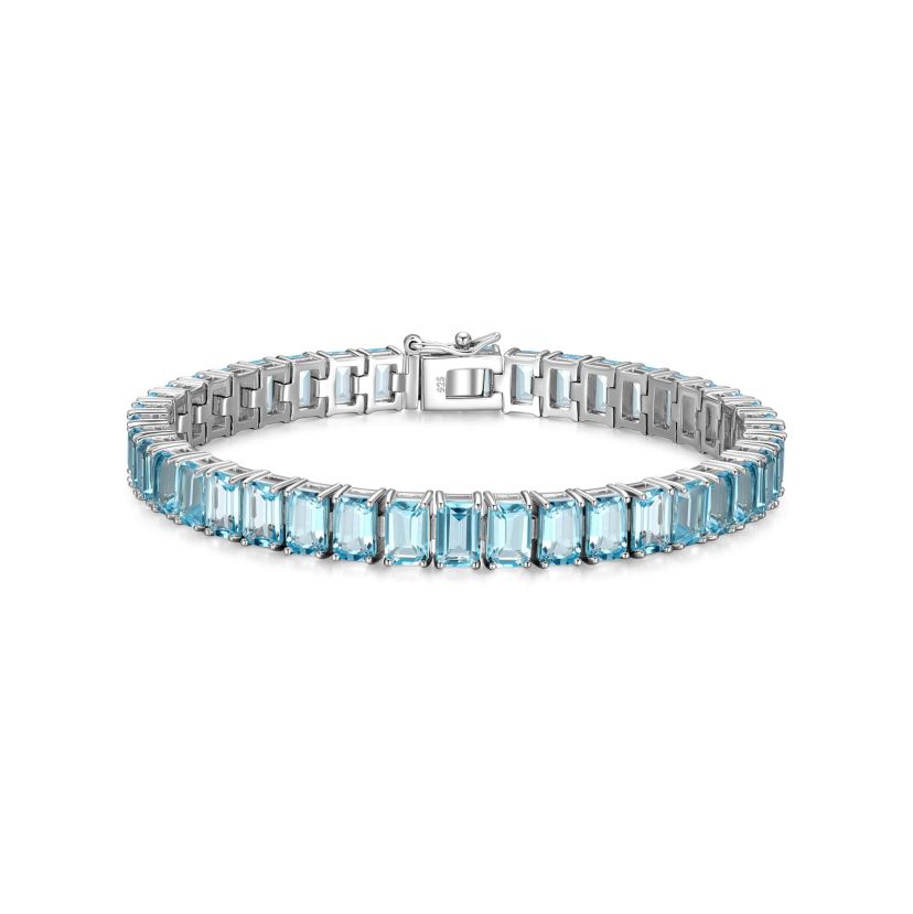Rhodium Plated Sterling Silver Womens Genuine Gemstone Tennis Bracelet