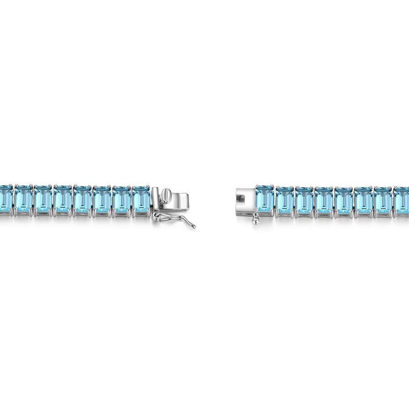 Rhodium Plated Sterling Silver Womens Genuine Gemstone Tennis Bracelet