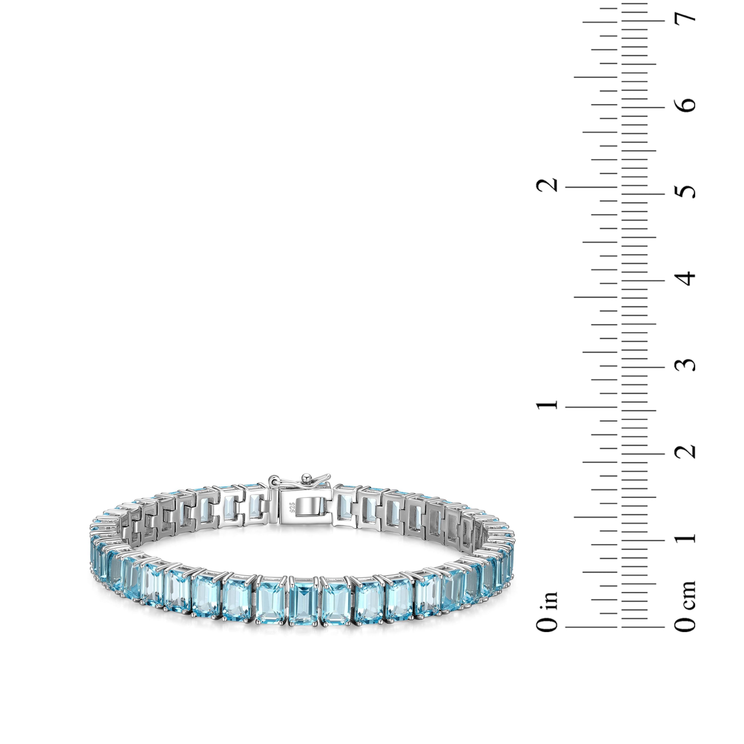 Rhodium Plated Sterling Silver Womens Genuine Gemstone Tennis Bracelet