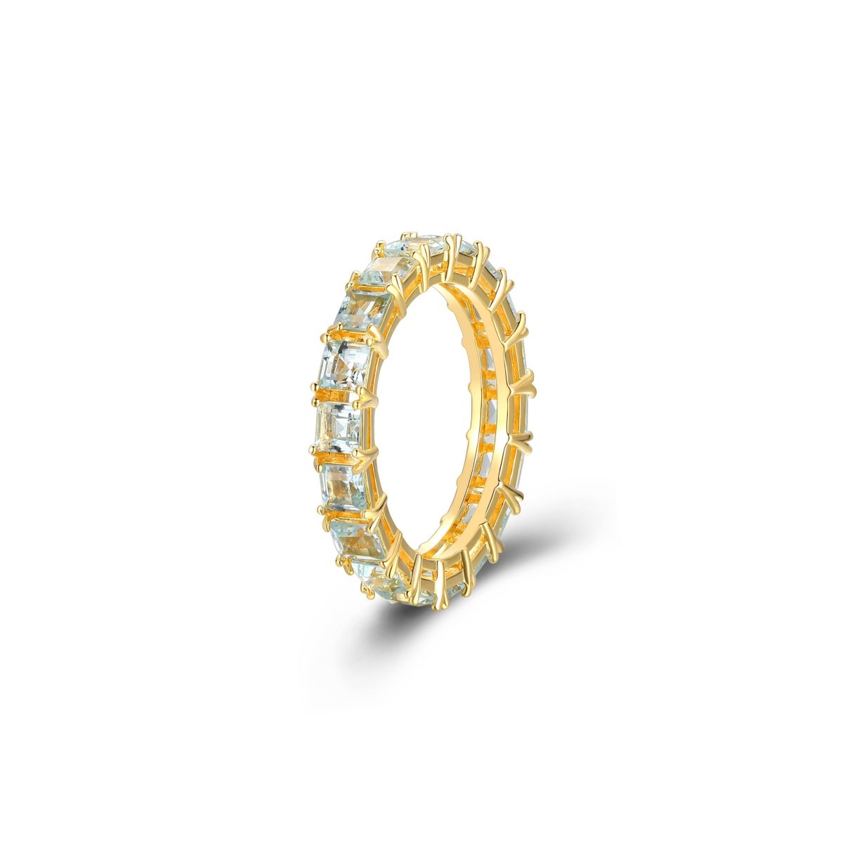 18K Yellow Gold Plated Sterling Silver Womens Genuine Blue Topaz or Genuine Citrine Gemstone Eternity Ring