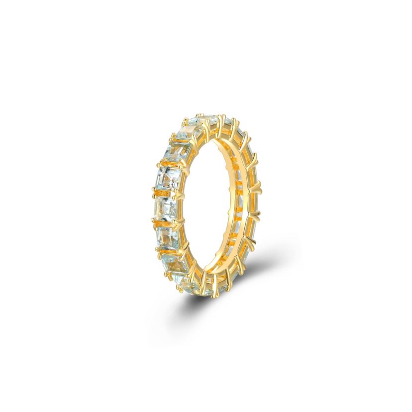18K Yellow Gold Plated Sterling Silver Womens Genuine Blue Topaz or Genuine Citrine Gemstone Eternity Ring