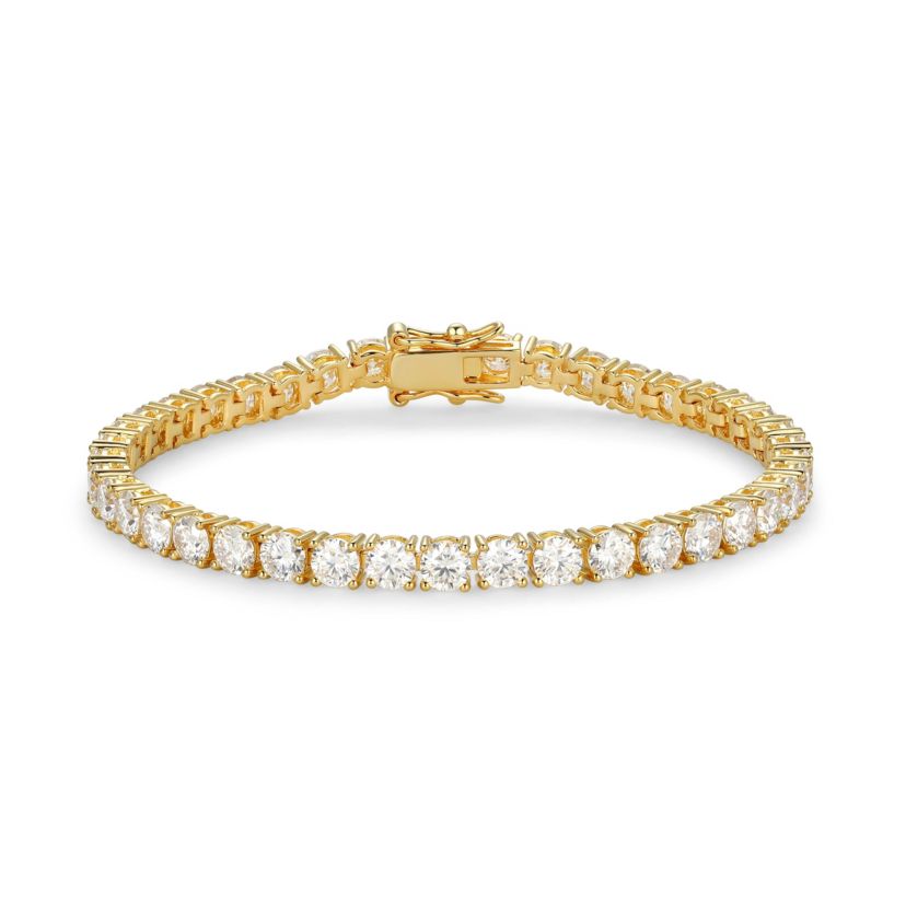 18K Yellow Gold or Rhodium Plated Sterling Silver Womens 11.07 CTTW Moissanite Tennis Bracelet
