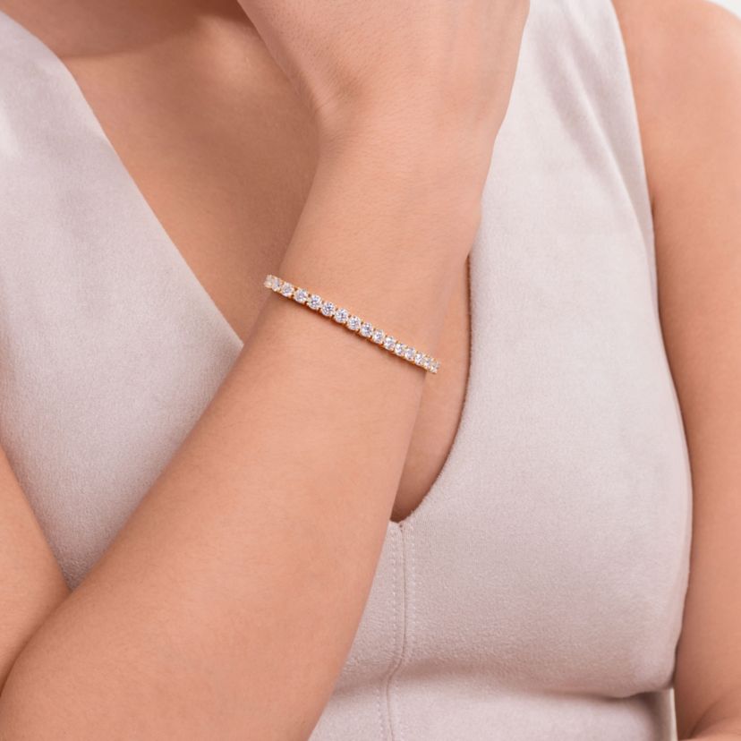18K Yellow Gold or Rhodium Plated Sterling Silver Womens 11.07 CTTW Moissanite Tennis Bracelet