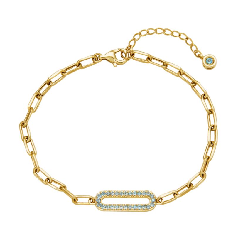 Genuine Gemstone Paperclip Centerpiece Bracelet in 10k Yellow Gold, 6.5" Chain with 1.25" Extension
