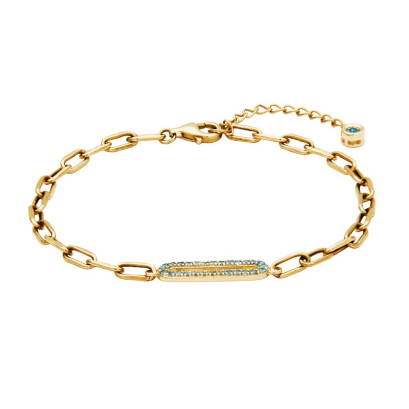 Genuine Gemstone Paperclip Centerpiece Bracelet in 10k Yellow Gold, 6.5" Chain with 1.25" Extension