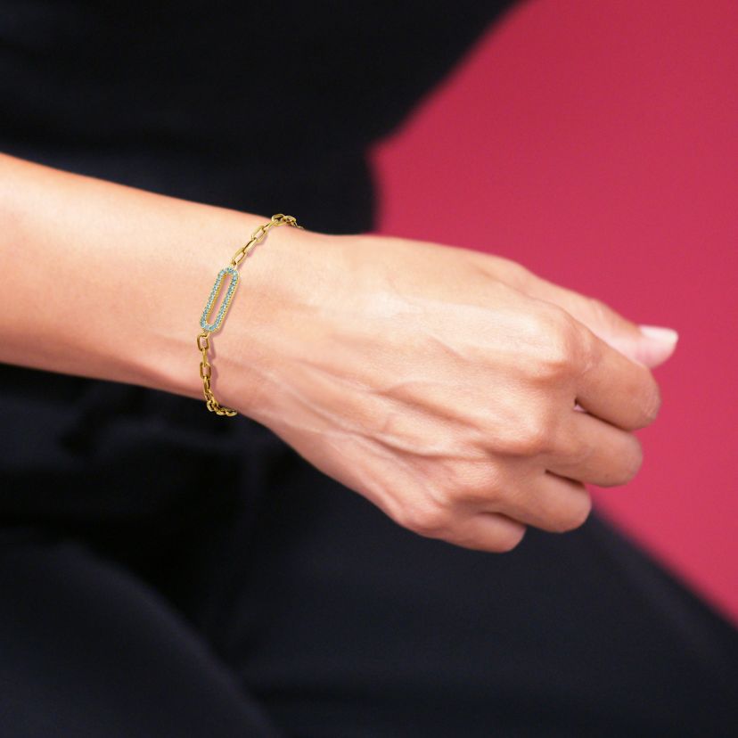 Genuine Gemstone Paperclip Centerpiece Bracelet in 10k Yellow Gold, 6.5" Chain with 1.25" Extension