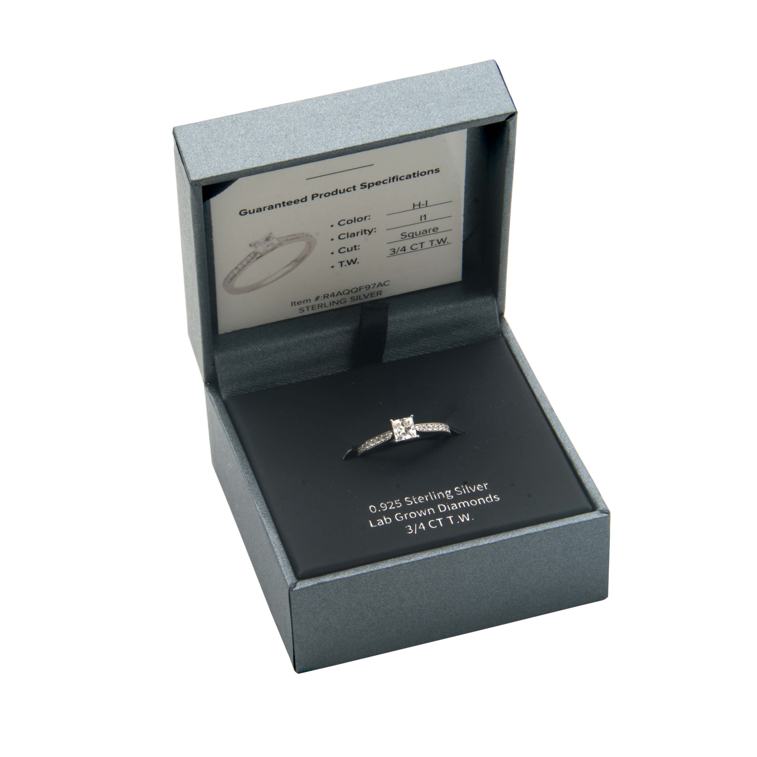 3/4 CT TW Lab Grown Diamond Ring in Rhodium Plated Sterling Silver