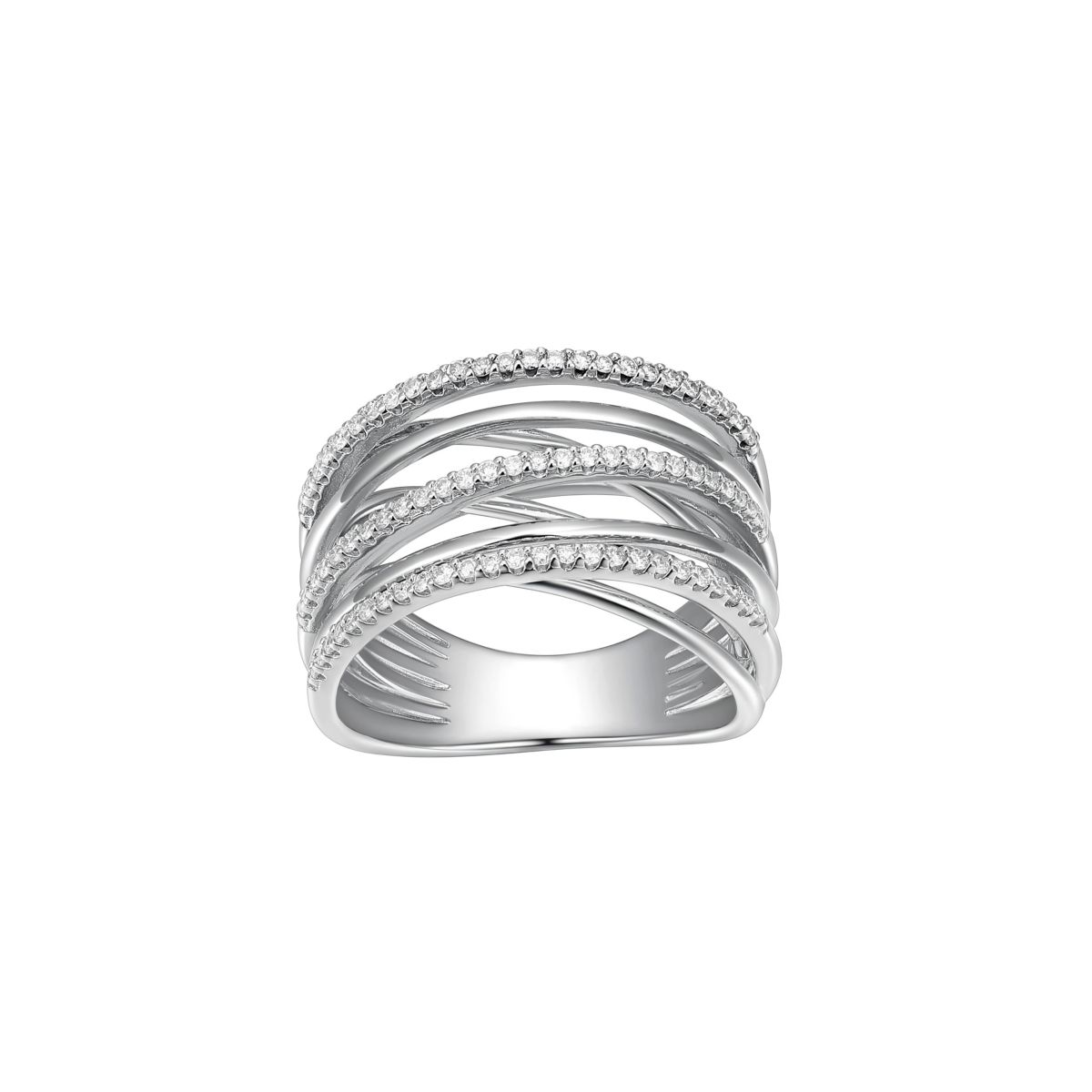 Rhodium Plated Sterling Silver 3/8 CT TW Lab Grown Diamond Crossover Ring