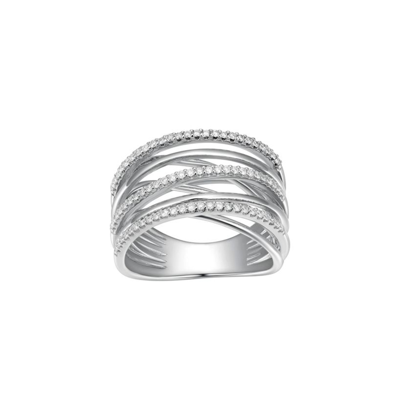 Rhodium Plated Sterling Silver 3/8 CT TW Lab Grown Diamond Crossover Ring