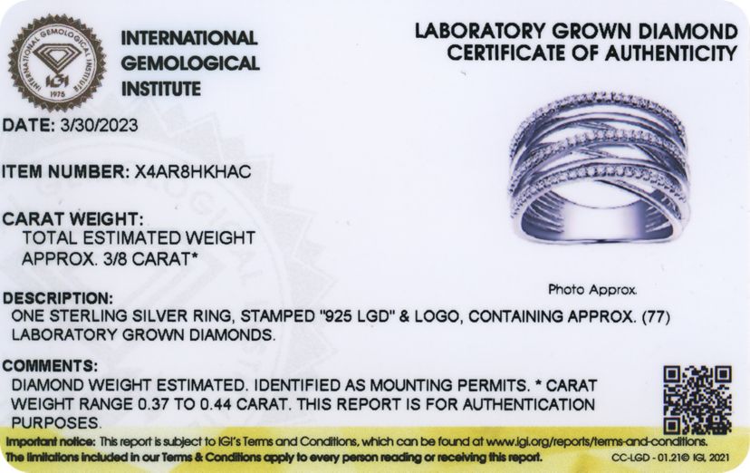 Rhodium Plated Sterling Silver 3/8 CT TW Lab Grown Diamond Crossover Ring