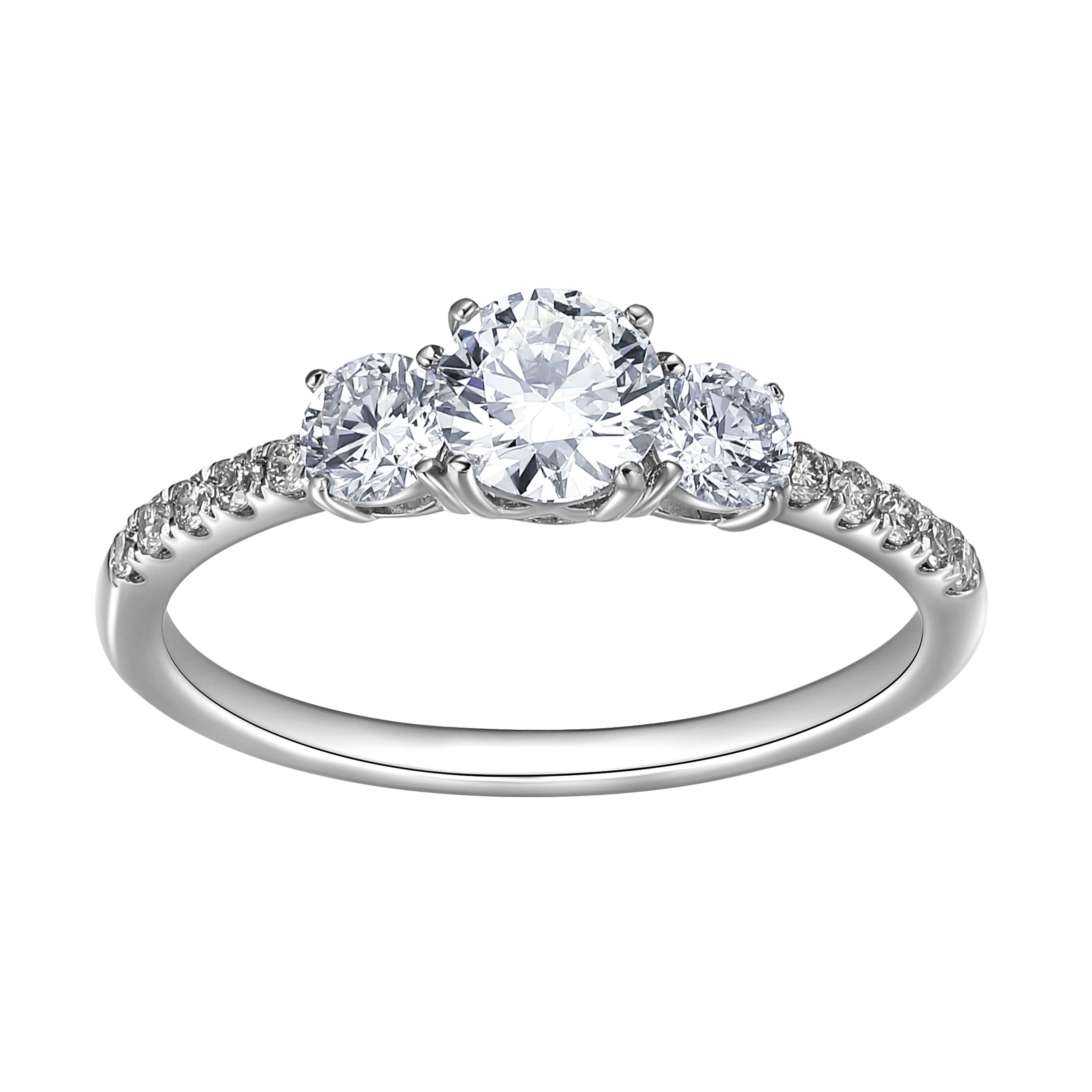1 CT TW Lab Grown Diamond Three Stone Ring in Rhodium Plated Sterling Silver