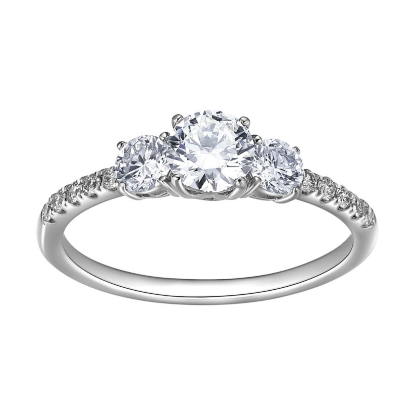 1 CT TW Lab Grown Diamond Three Stone Ring in Rhodium Plated Sterling Silver