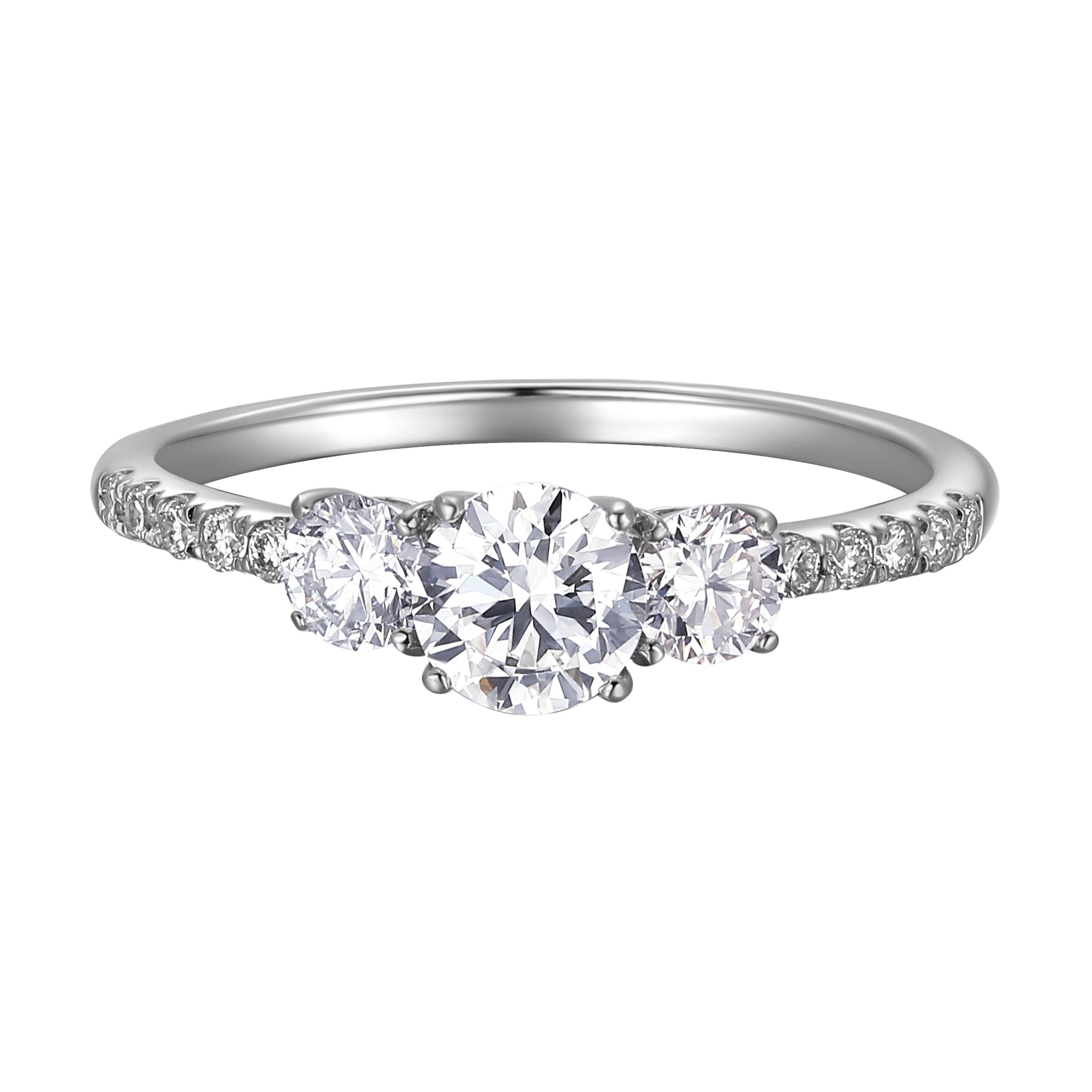 Lab Created 1 CT TW Lab Grown Diamond Three Stone Ring in Rhodium Plated Sterling Silver