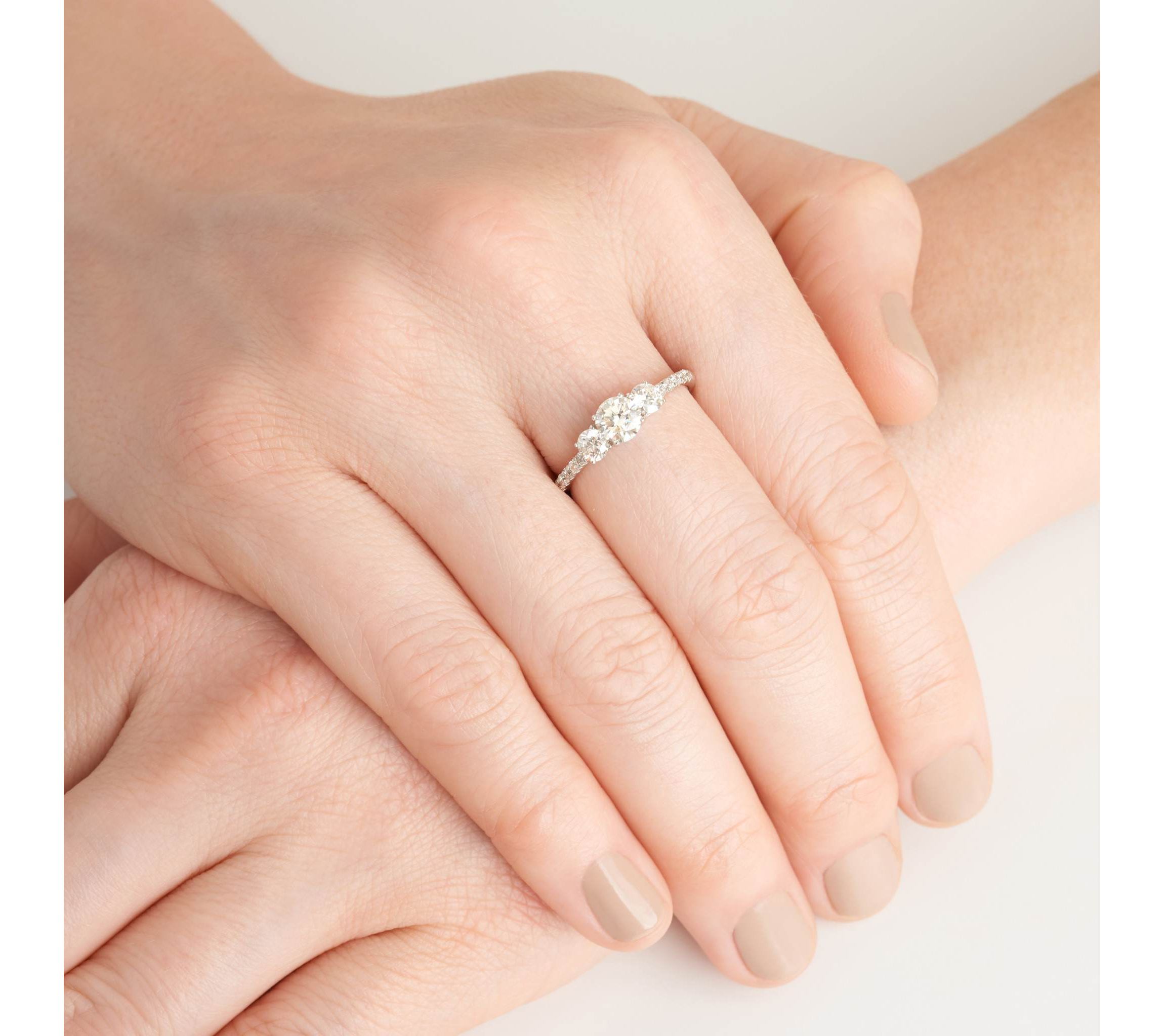 Lab Created 1 CT TW Lab Grown Diamond Three Stone Ring in Rhodium Plated Sterling Silver