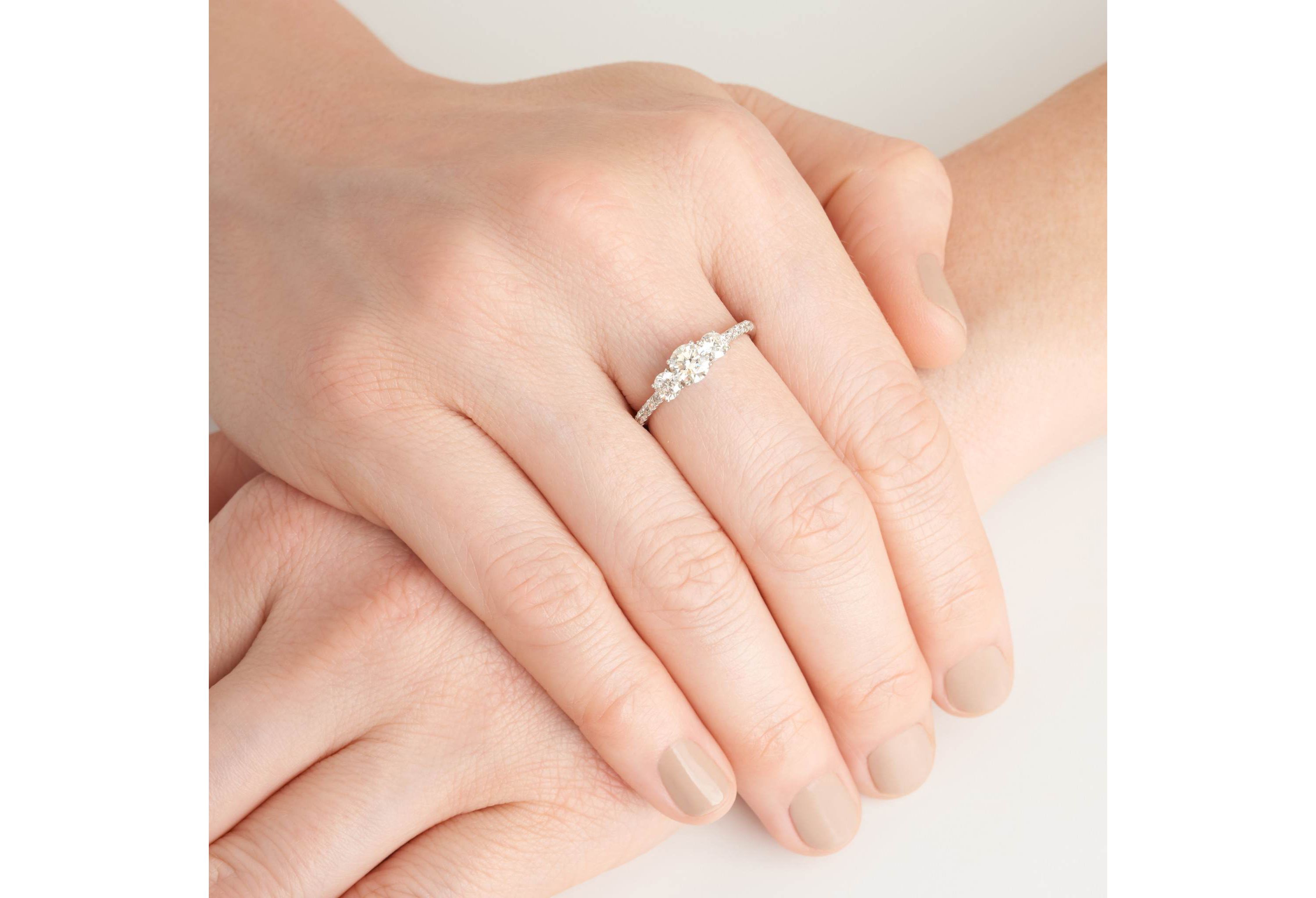 1 CT TW Lab Grown Diamond Three Stone Ring in Rhodium Plated Sterling Silver