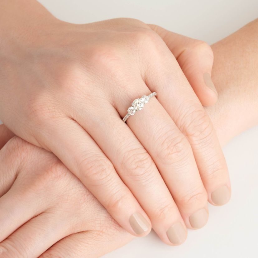 1 CT TW Lab Grown Diamond Three Stone Ring in Rhodium Plated Sterling Silver
