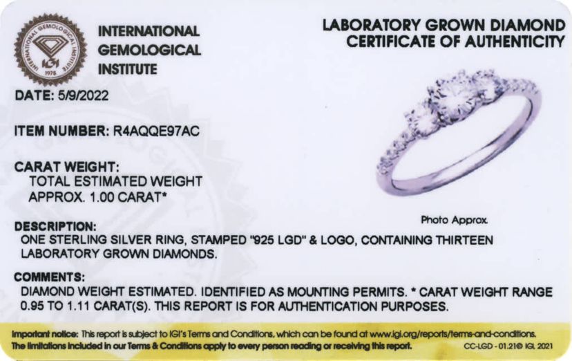 1 CT TW Lab Grown Diamond Three Stone Ring in Rhodium Plated Sterling Silver