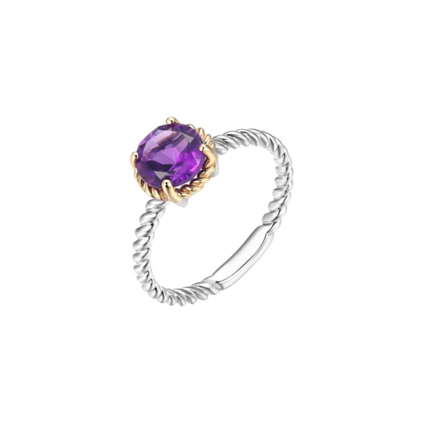 Genuine Amethyst Ring in Rhodium Plated Sterling Silver and 10K Gold