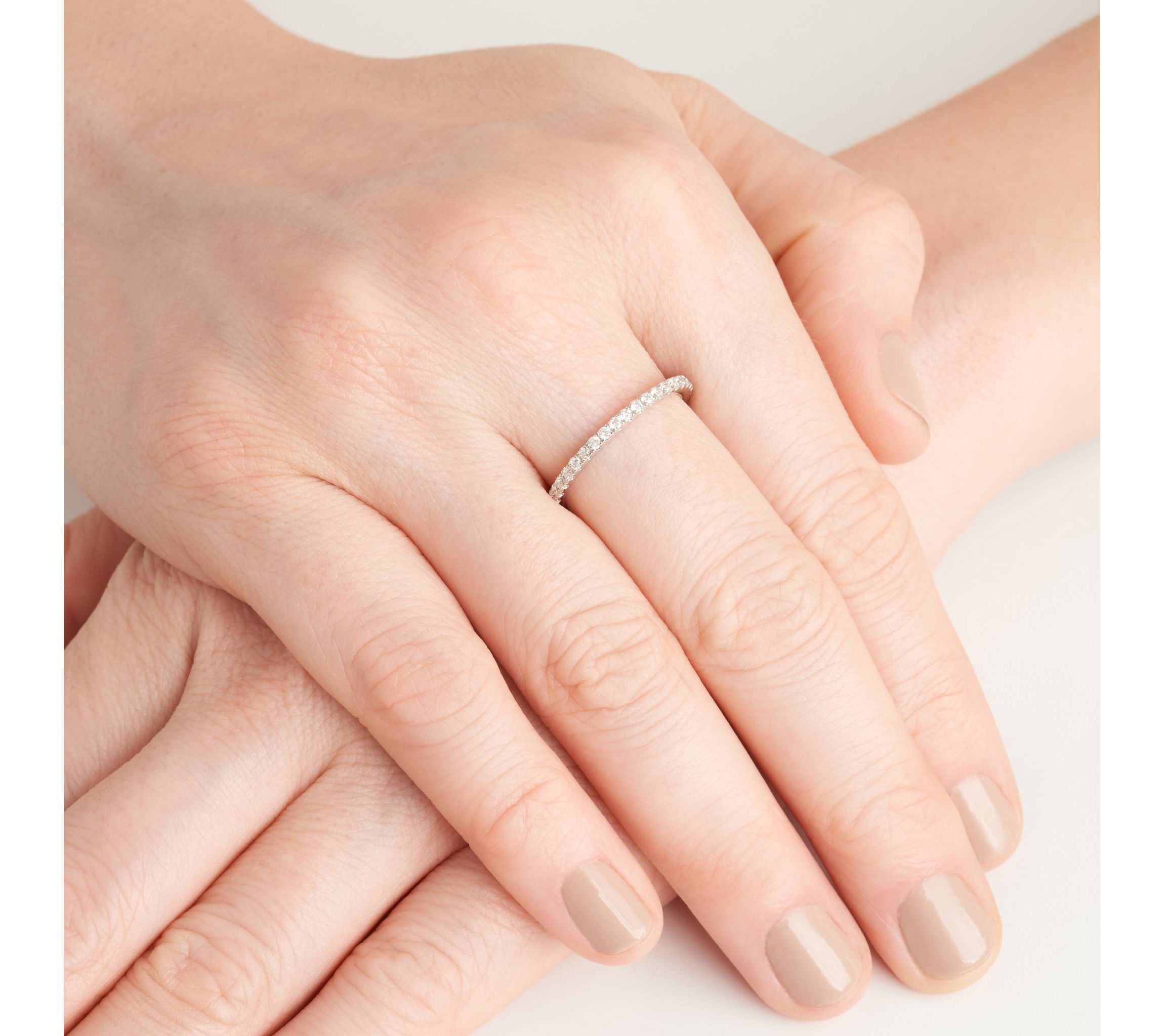 1/2 CT TW Lab Grown Diamond Rhodium Plated Sterling Silver Band Ring