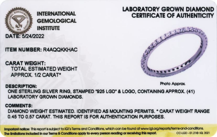 1/2 CT TW Lab Grown Diamond Rhodium Plated Sterling Silver Band Ring