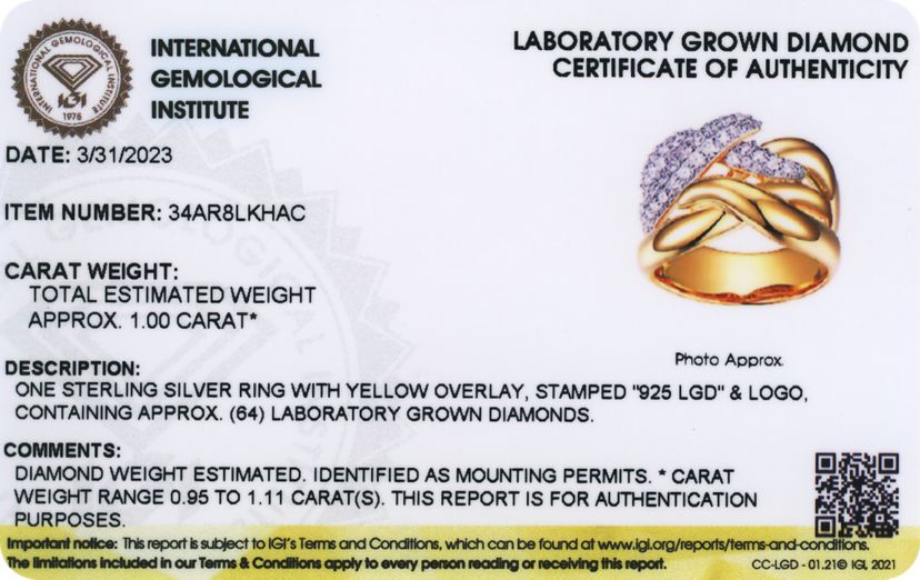 18K Gold Plated Sterling Silver 1 CT TW Lab Grown Diamond Ring