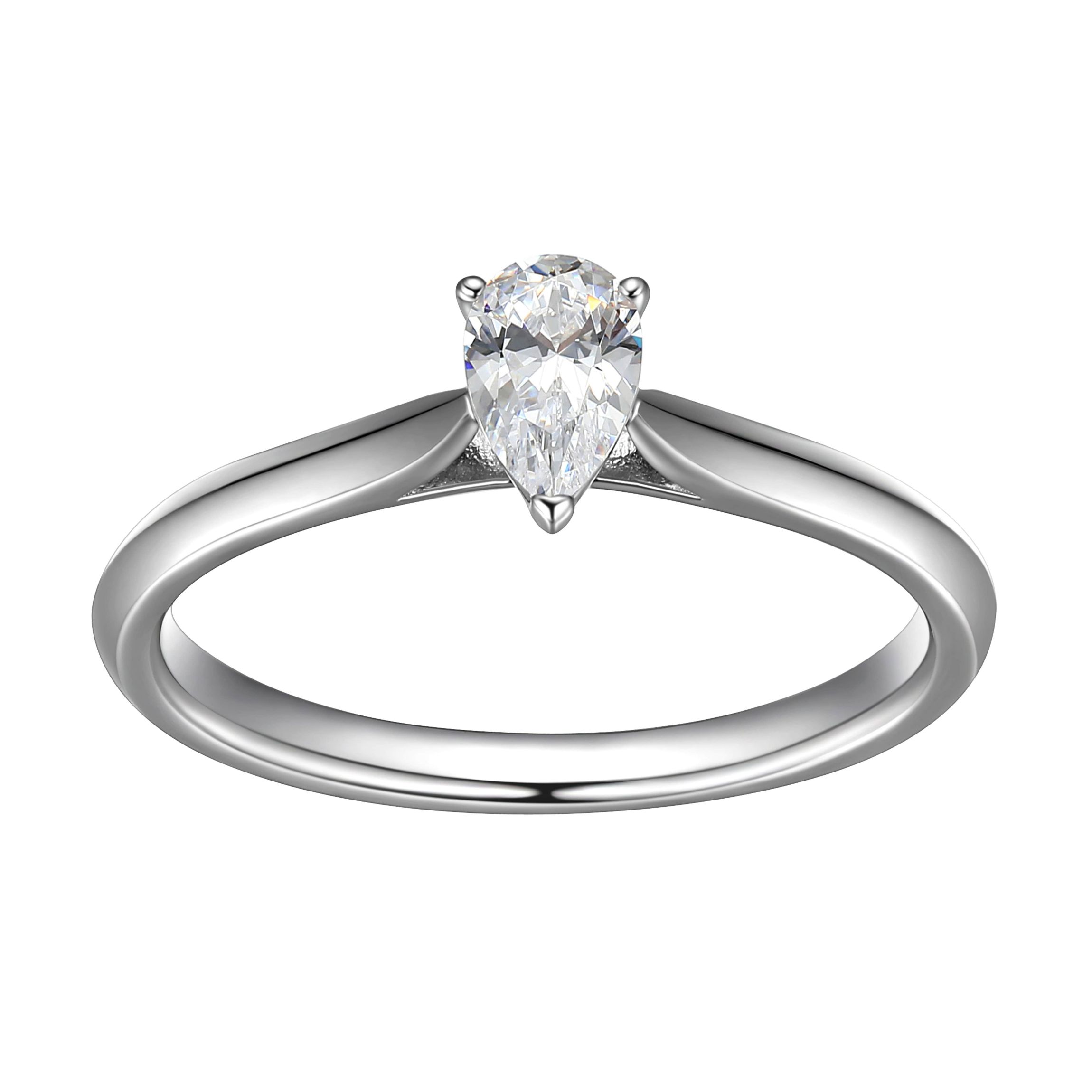 1/2 CT TW Lab Grown Diamond Pear Ring in Rhodium Plated Sterling Silver
