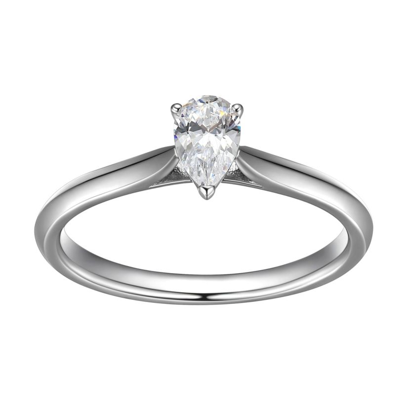 1/2 CT TW Lab Grown Diamond Pear Ring in Rhodium Plated Sterling Silver