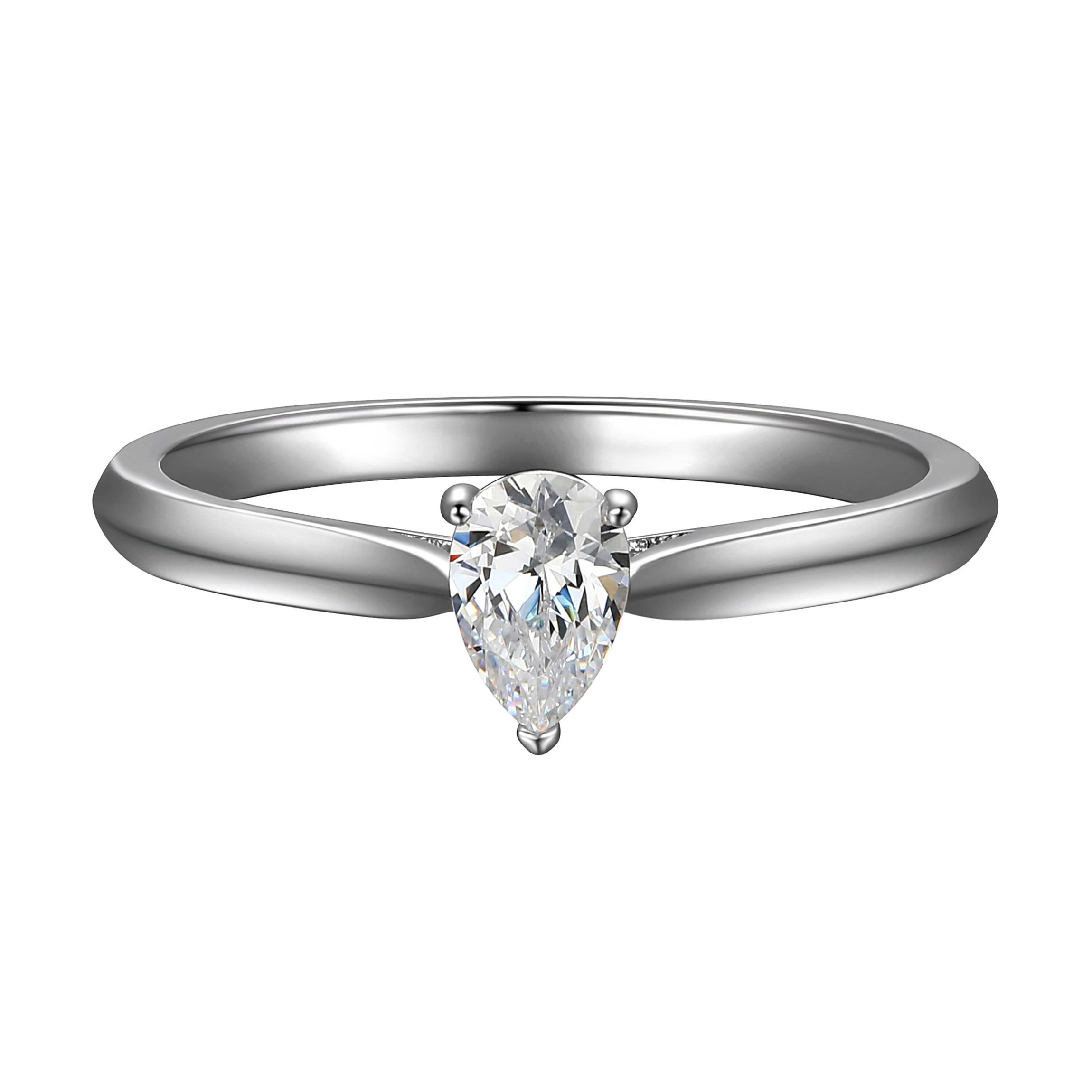 1/2 CT TW Lab Grown Diamond Pear Ring in Rhodium Plated Sterling Silver