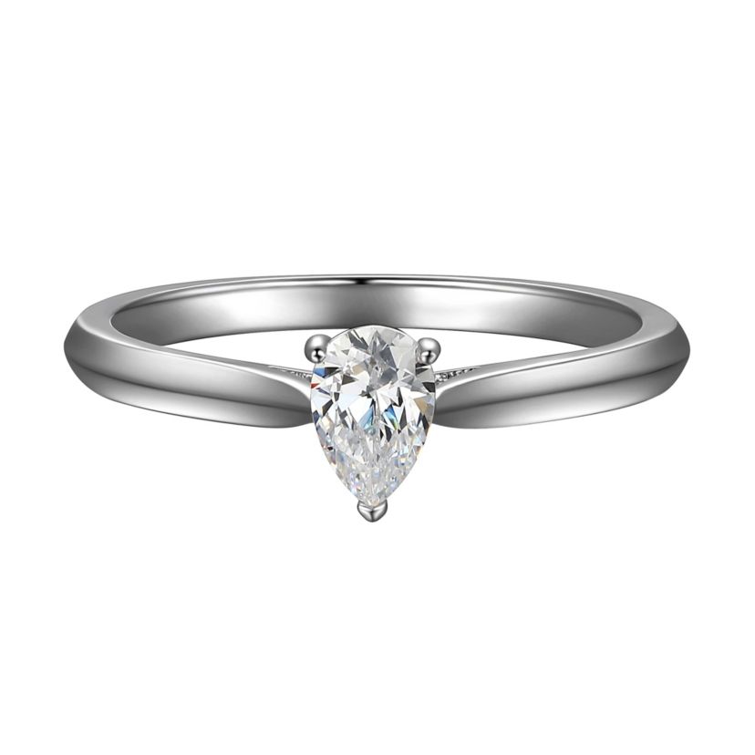 1/2 CT TW Lab Grown Diamond Pear Ring in Rhodium Plated Sterling Silver