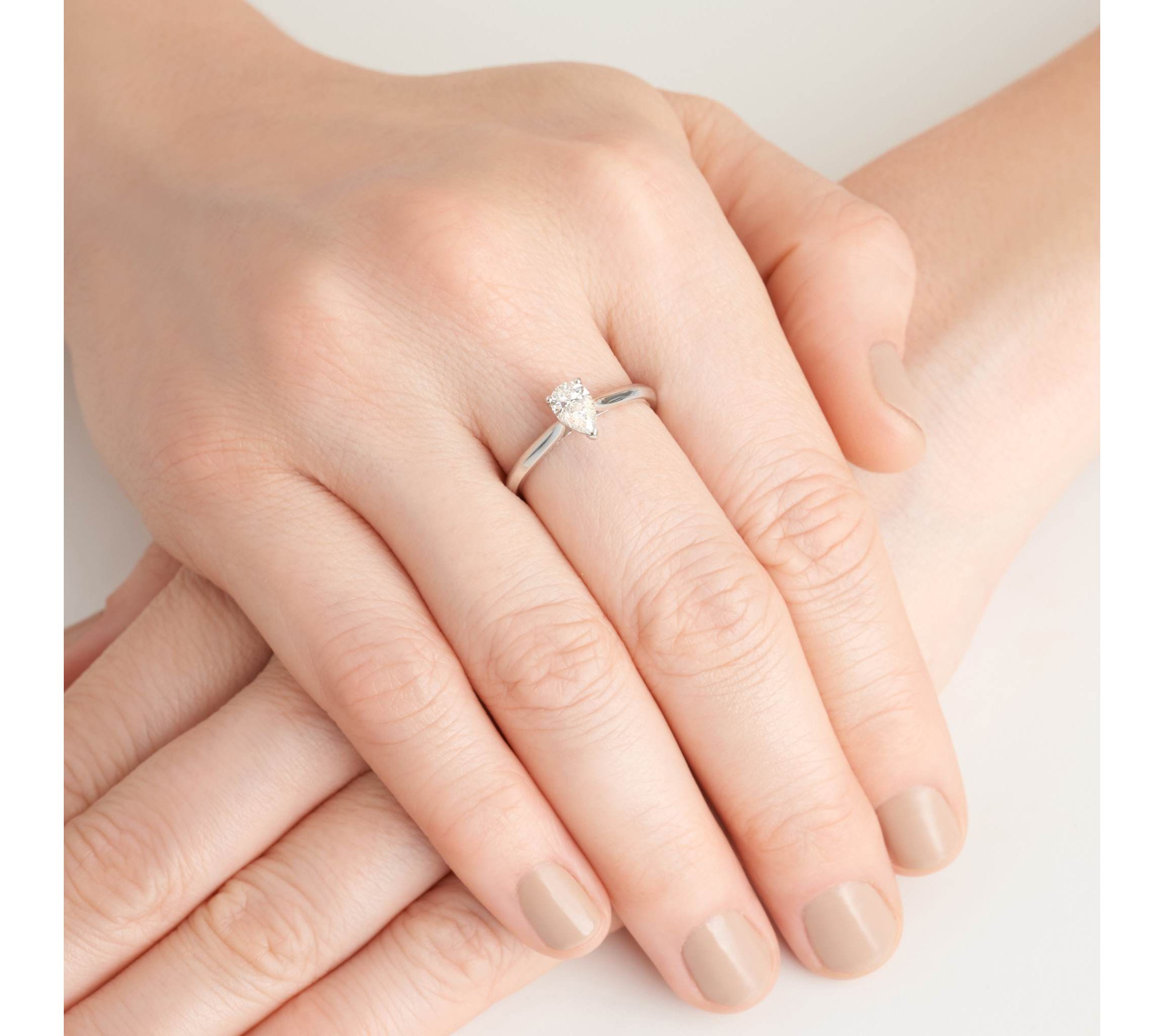 1/2 CT TW Lab Grown Diamond Pear Ring in Rhodium Plated Sterling Silver