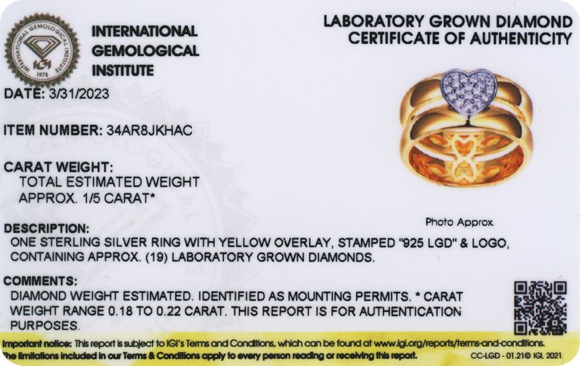 18K Gold Plated Sterling Silver 1/5 CT TW Lab Grown Diamond Heart Ring