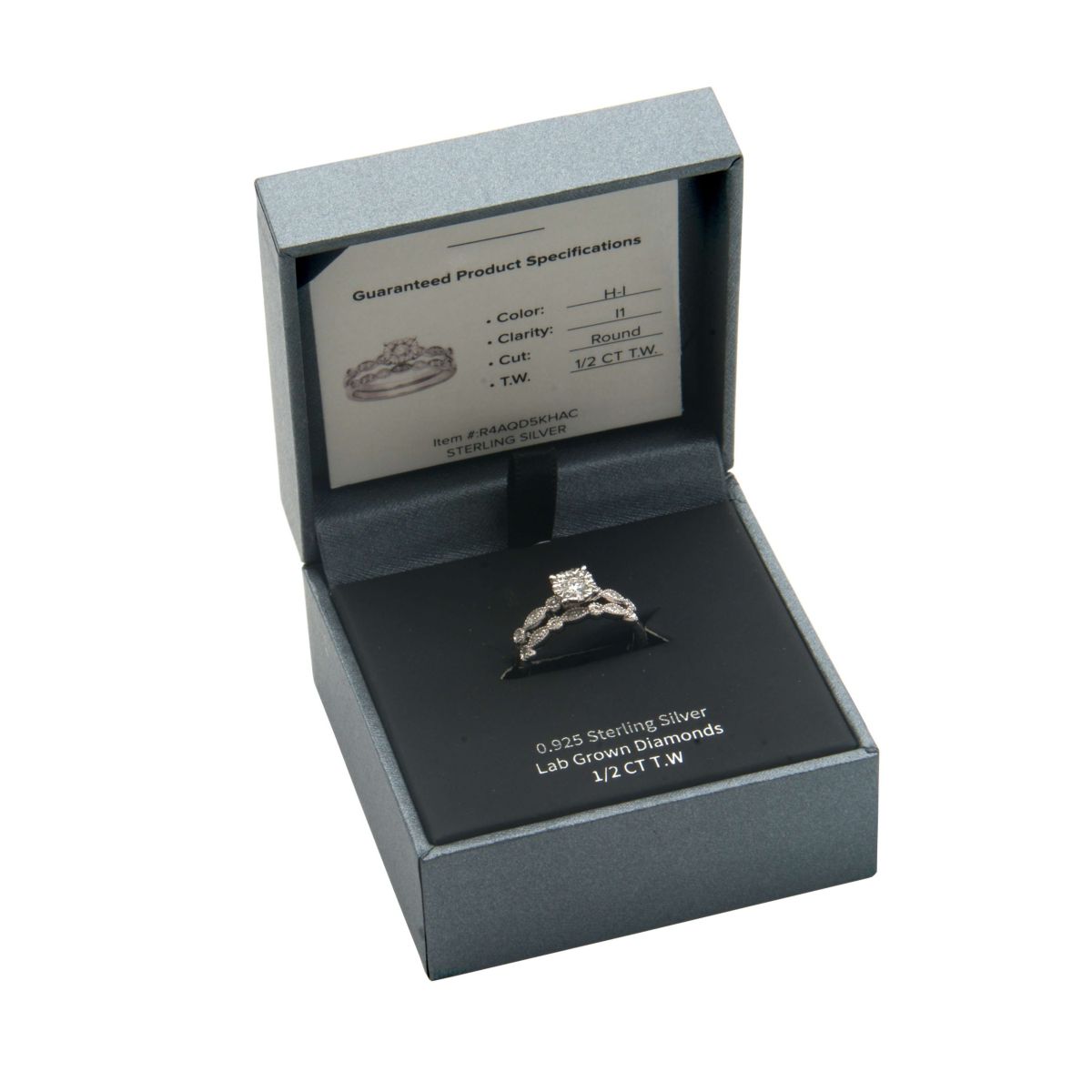 1/2 CT TW Lab Grown Diamond Ring Set in Rhodium Plated Sterling Silver