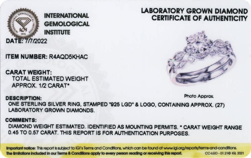 1/2 CT TW Lab Grown Diamond Ring Set in Rhodium Plated Sterling Silver