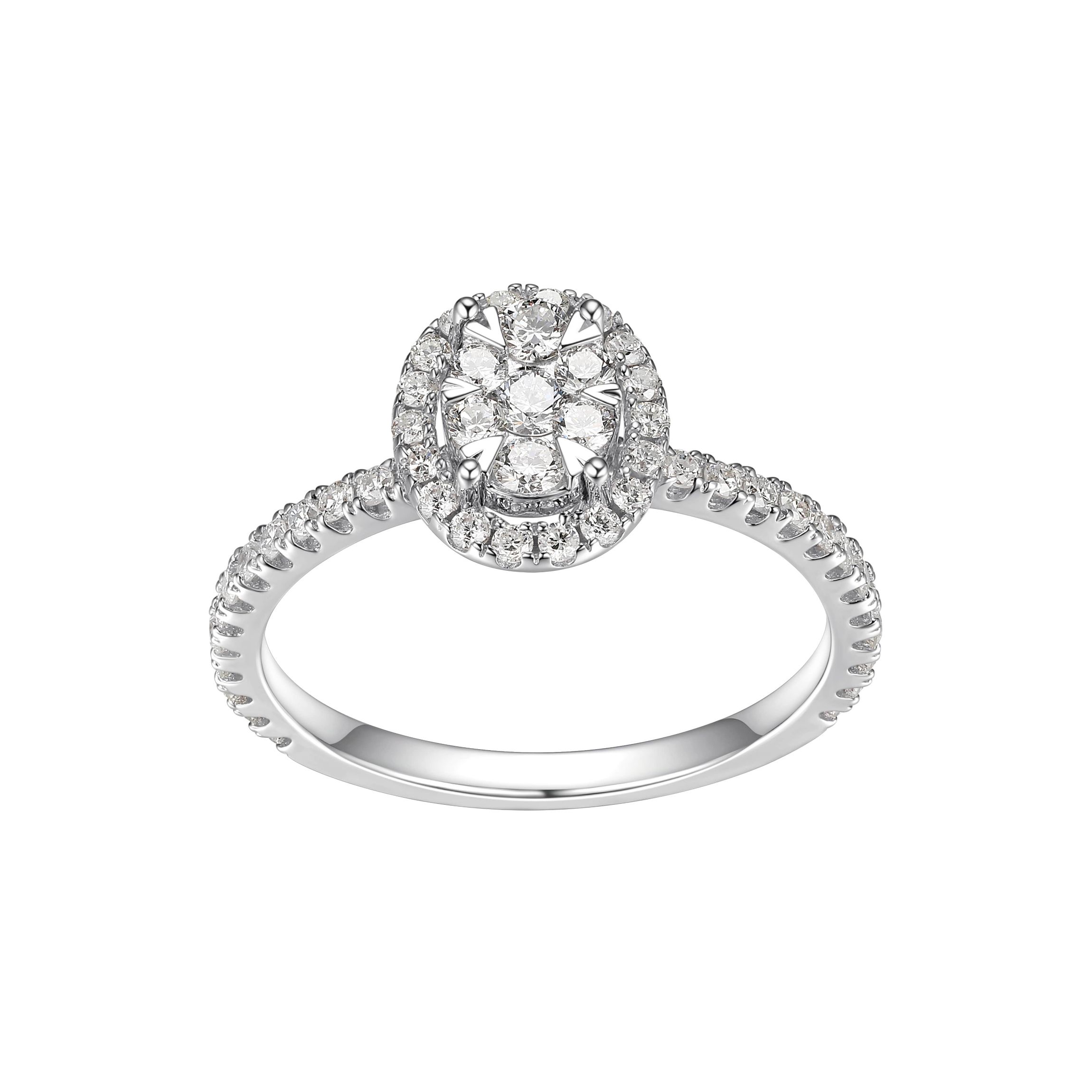 5/8 CT TW Lab Grown Diamond Rhodium Plated Sterling Silver Oval Ring