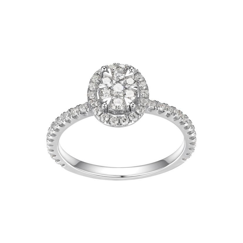 5/8 CT TW Lab Grown Diamond Rhodium Plated Sterling Silver Oval Ring