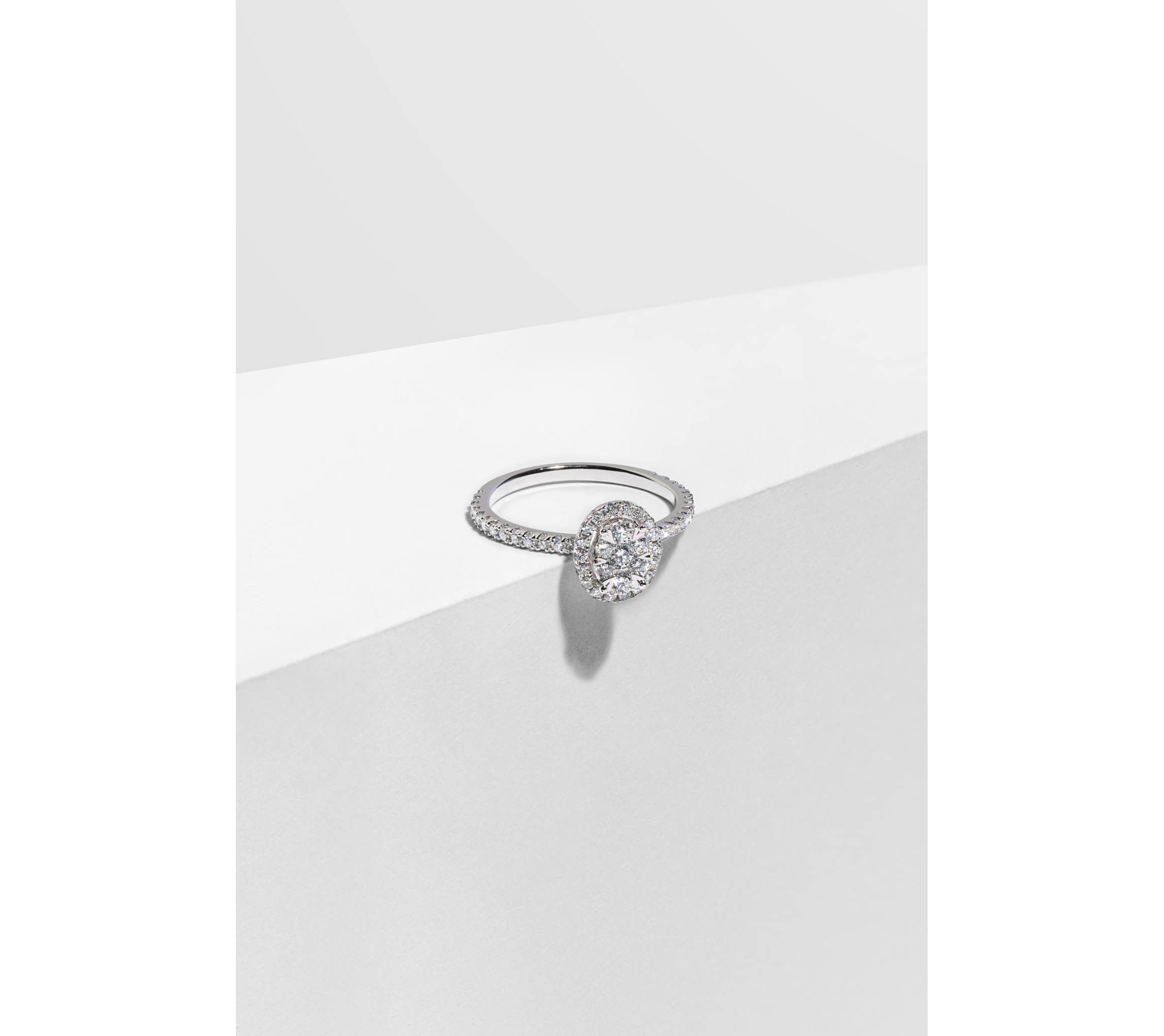 5/8 CT TW Lab Grown Diamond Rhodium Plated Sterling Silver Oval Ring