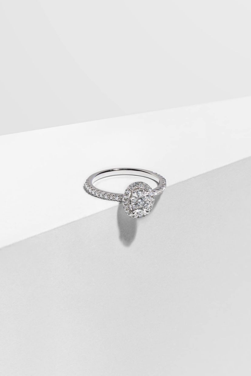 5/8 CT TW Lab Grown Diamond Rhodium Plated Sterling Silver Oval Ring