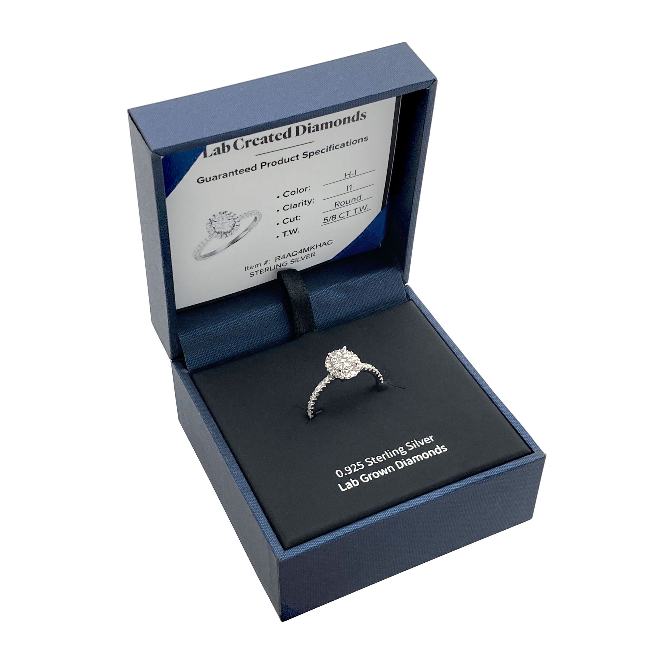 5/8 CT TW Lab Grown Diamond Rhodium Plated Sterling Silver Oval Ring