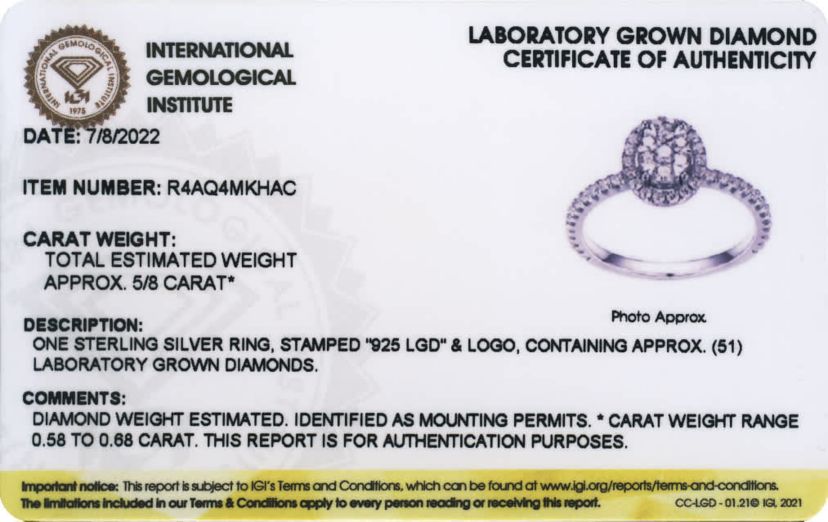 5/8 CT TW Lab Grown Diamond Rhodium Plated Sterling Silver Oval Ring