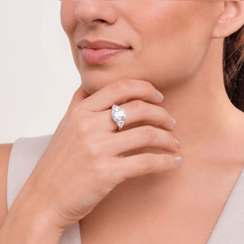Rhodium Plated Sterling Silver Cushion Cut Moissanite Ring