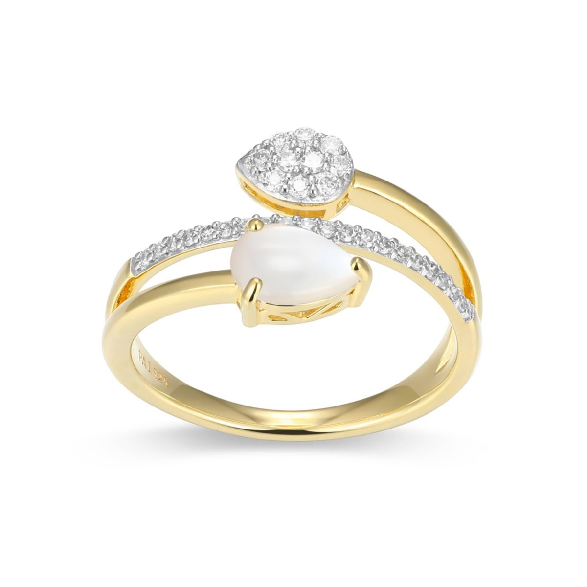 18k Gold Plated Silver 1/5 CTTW Lab Grown Diamond & Birthstone Gemstone Pear Bypass Ring