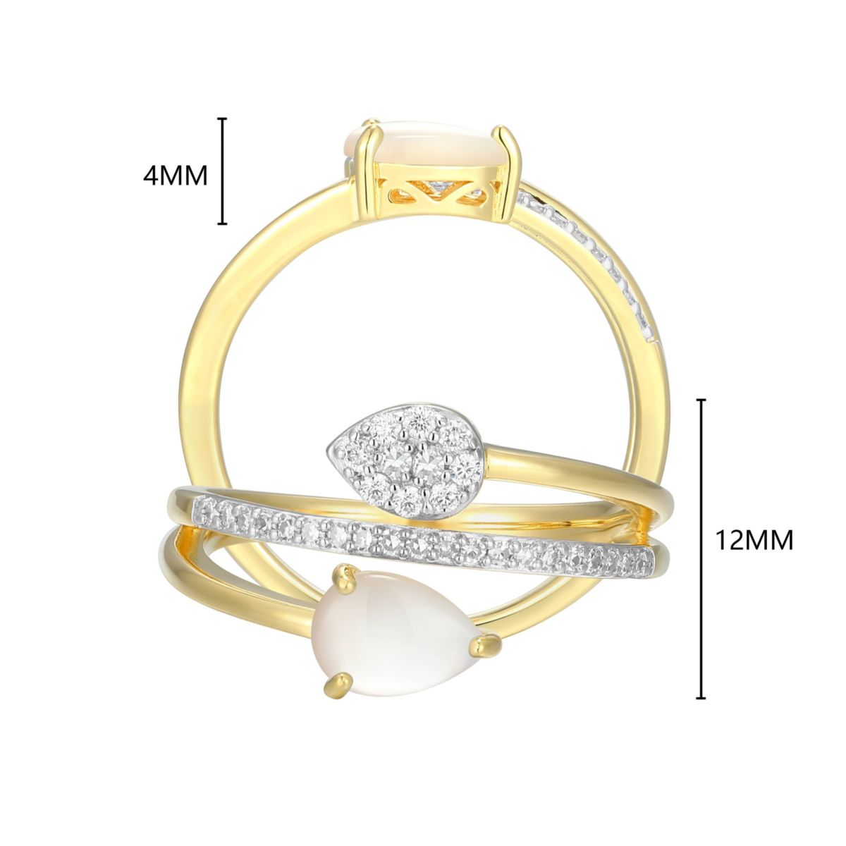 18k Gold Plated Silver 1/5 CTTW Lab Grown Diamond & Birthstone Gemstone Pear Bypass Ring