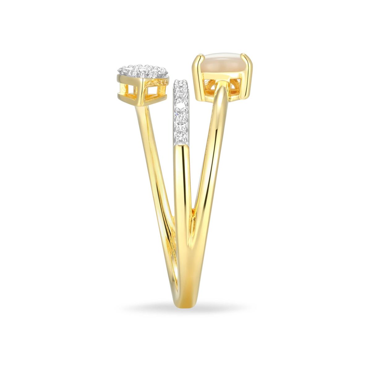 18k Gold Plated Silver 1/5 CTTW Lab Grown Diamond & Birthstone Gemstone Pear Bypass Ring