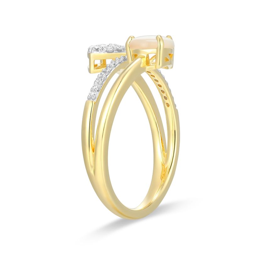 18k Gold Plated Silver 1/5 CTTW Lab Grown Diamond & Birthstone Gemstone Pear Bypass Ring