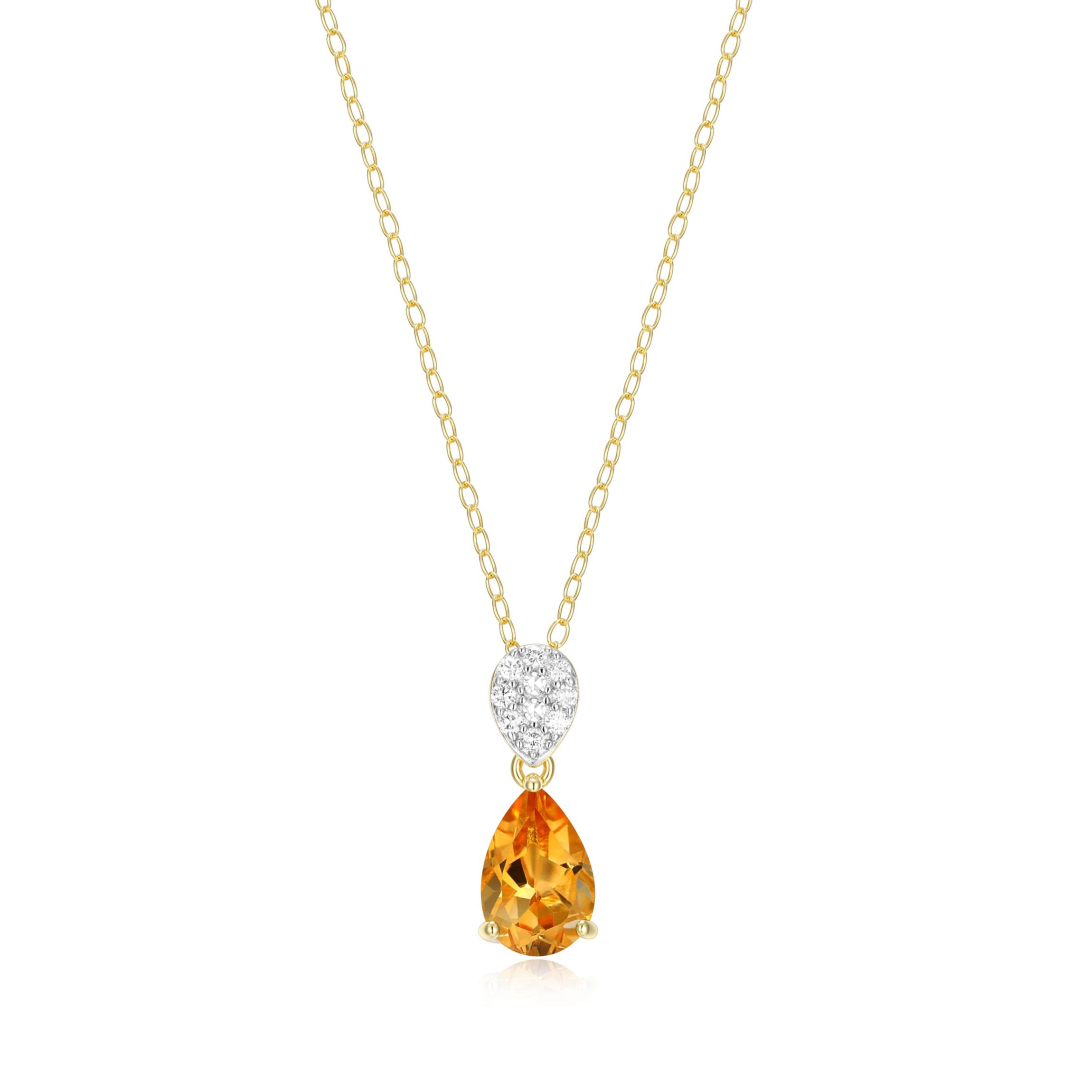 18k Gold Plated Silver 1/10 CTTW Lab Grown Diamond & Birthstone Gemstone Pear Pendant Necklace