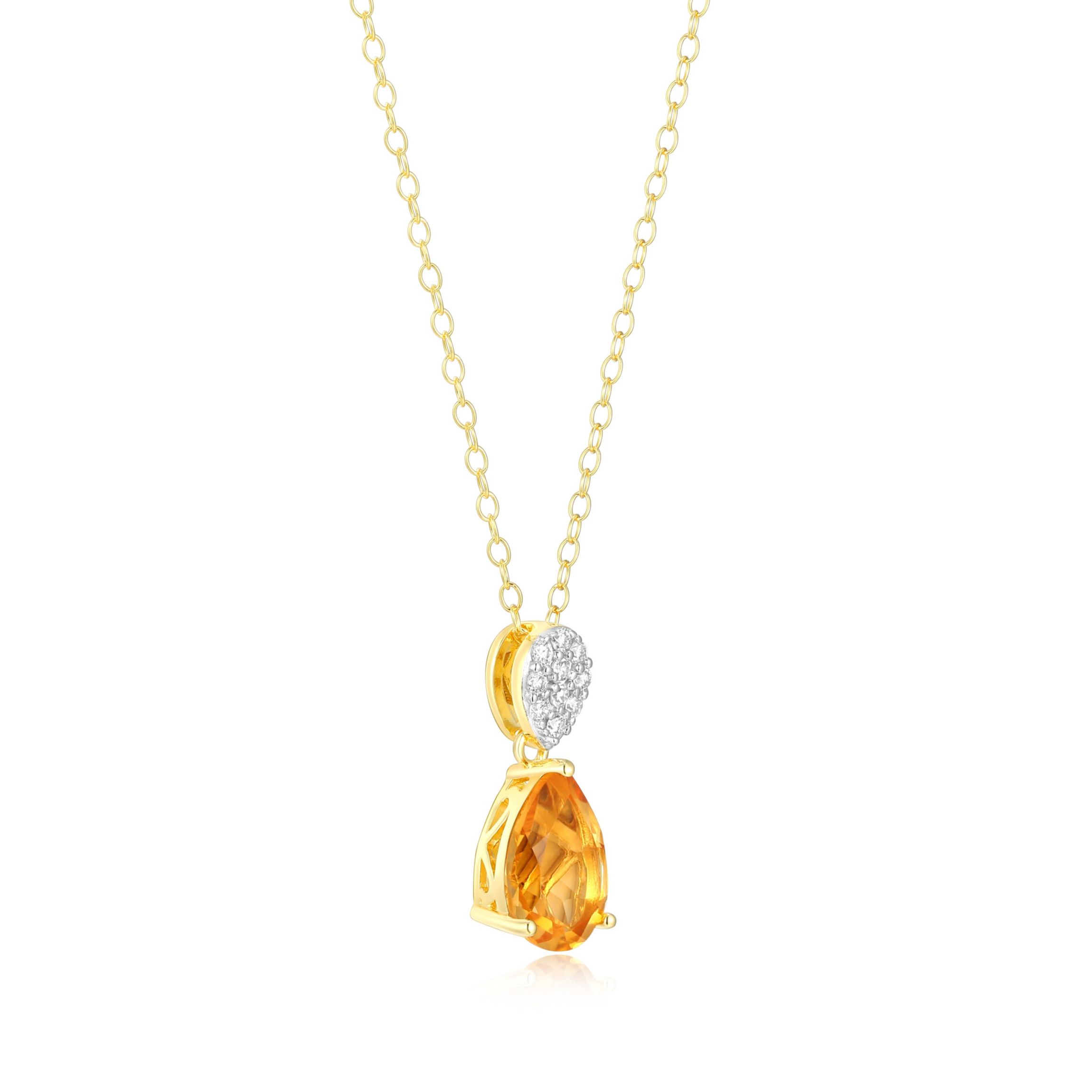 18k Gold Plated Silver 1/10 CTTW Lab Grown Diamond & Birthstone Gemstone Pear Pendant Necklace