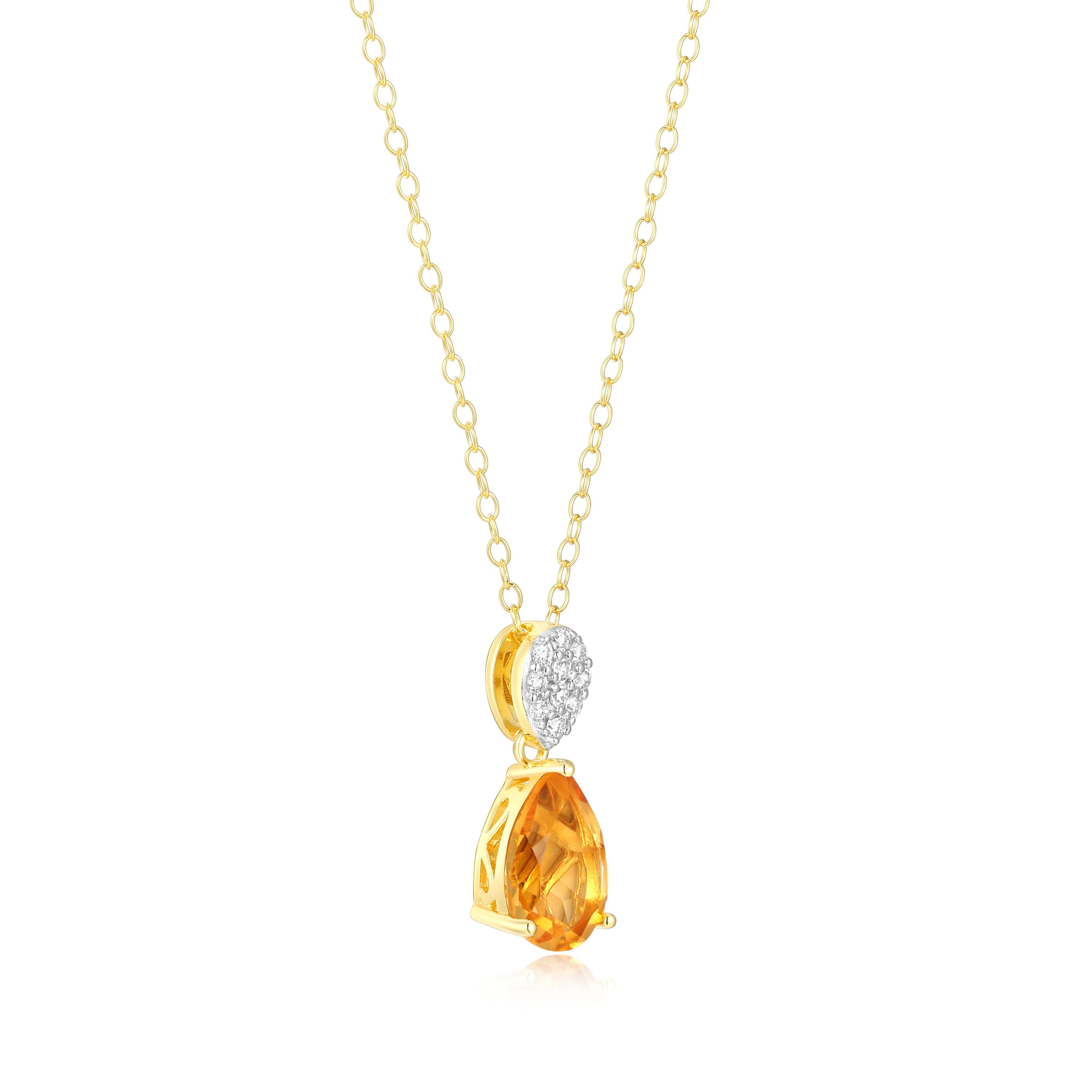 18k Gold Plated Silver 1/10 CTTW Lab Grown Diamond & Birthstone Gemstone Pear Pendant Necklace