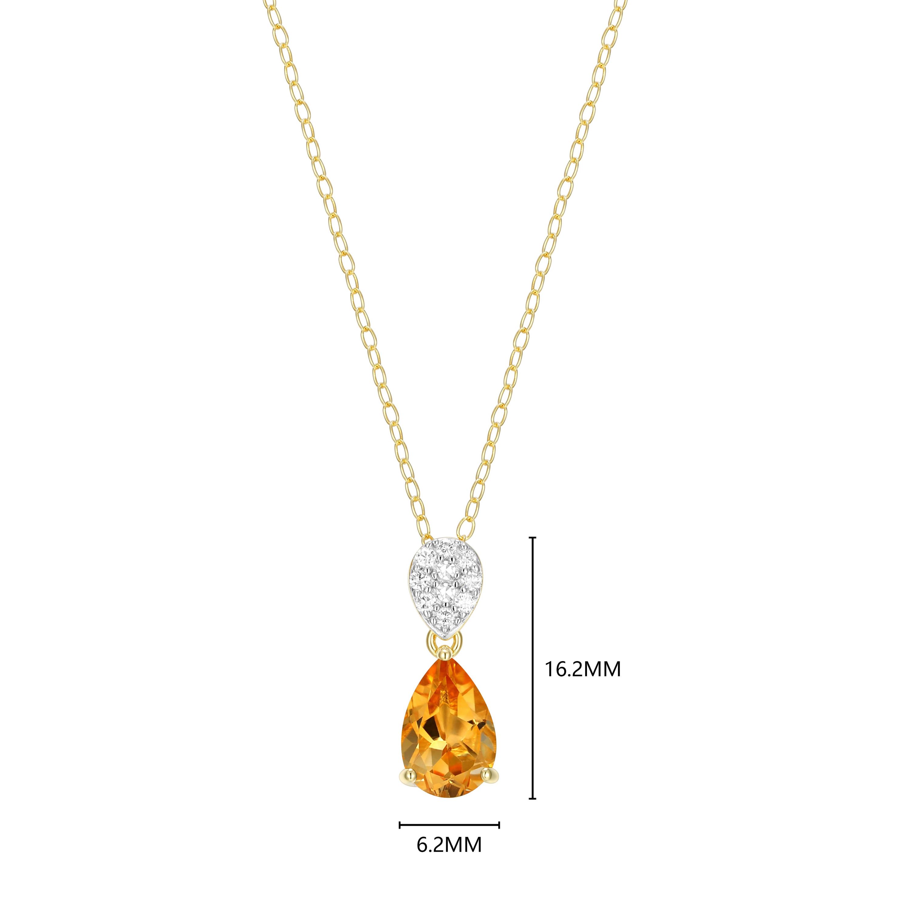 18k Gold Plated Silver 1/10 CTTW Lab Grown Diamond & Birthstone Gemstone Pear Pendant Necklace